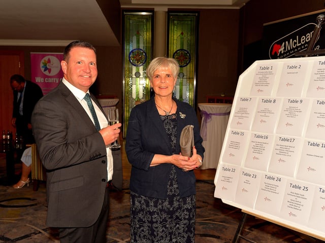 Micky Kelly and Maureen McHugh pictured at the Derry Journal People of the Year Awards 2022.  Photo: George Sweeney.  DER2235GS – 045