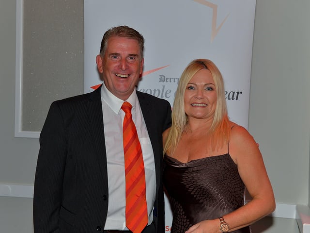 Martin and Pamela  Mullan pictured at the Derry Journal People of the Year Awards 2022.. Photo: George Sweeney.  DER2235GS – 044