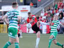 Derry City's Patrick McEleney gets his shot away before Shamrock Rovers midfielder Sean Kavanagh could challenge, during their recent game at the Brandywell.