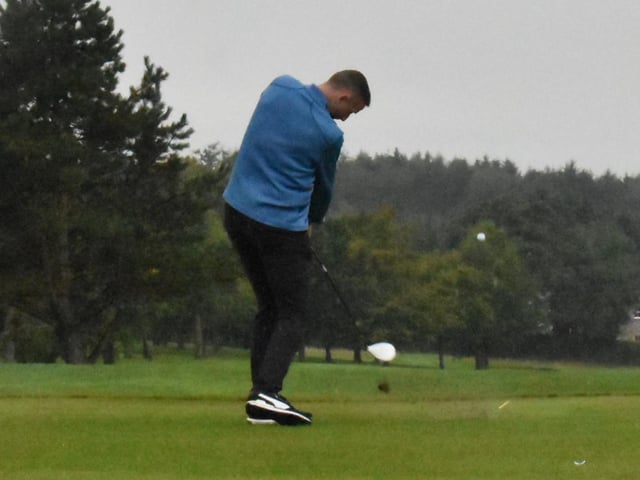 A superb drive down the ninth from Derry City's Shane McEleney, during Saturday's Edgar McCormick Golf Classic, which took place at Foyle Golf Centre.