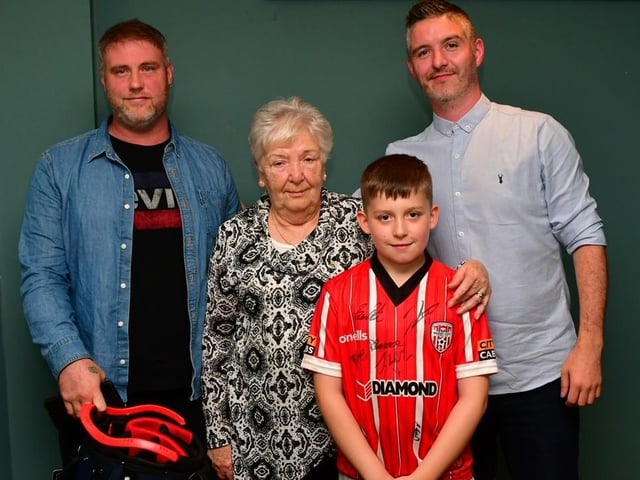 Dave Hasson from McCambridge Duffy winners of the Edgar McCormick Golf Classic pictured alongside Ciaran Duffy (McCambridge Duffy), Bridie McCormick and grandson Jamie McCormick at Saturday night's prize giving.