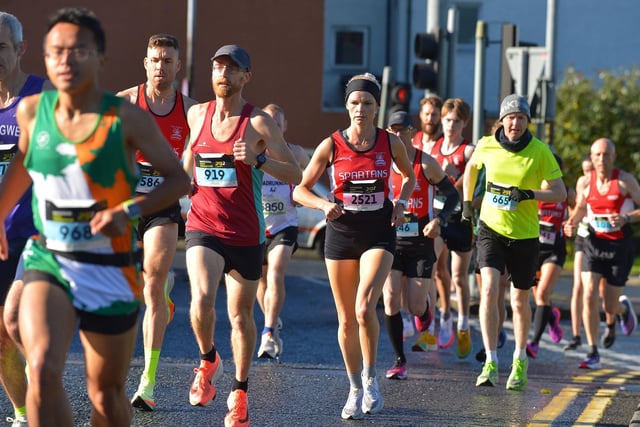 Ciara Toner (2521) of City of Derry Spartan, was the second female to finish the 39th Waterside Half Marathon on Sunday morning last. Photo: George Sweeney.  DER2236GS – 011