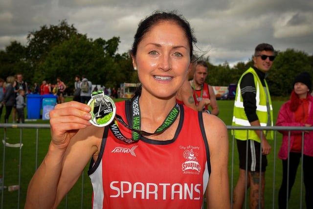 City of Derry Spartans’ Catherine Whoriskey was the first female to finish the 39th Waterside Half Marathon on Sunday morning last. Photo: George Sweeney.  DER2236GS – 025