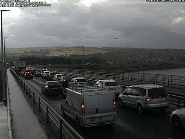 The Foyle Bridge at 9am this morning.