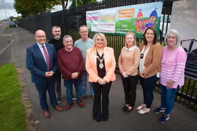 Included from left are Gerry McMonagle, Vice Principal, St. Brigid’s College, Rory McParland, manager, GSAP, Peter McDonald, Chair, GSAP, Eddie Breslin, Housing Executive, Tina Doolin, Community. Support Officer, Sharon Jones, Aspire Programme Officer and Rose McCrossan, Community Development Manager, GSAP.  Missing from photo is Chris McDonagh, Project Development Manager. (Photo: Jim McCafferty Photography)