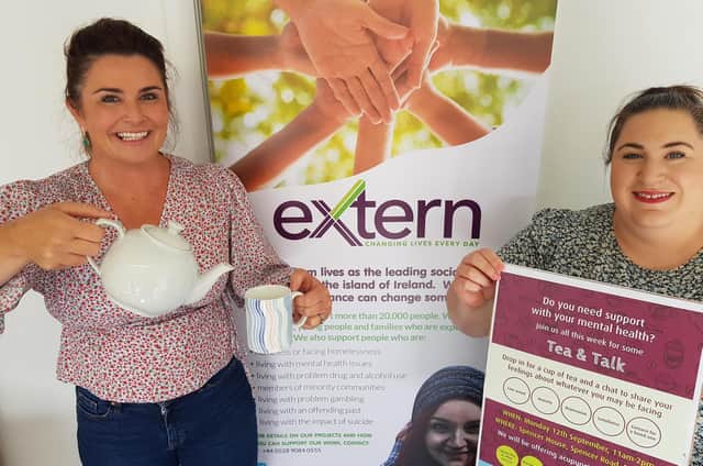 Pictured are (left) Sharon Smith, manager, Extern Reach Out service, and Sarah Griffin, manager, Community Crisis Intervention Service. This project is funded through the Mental Health Support Fund, part of a £24m package of funding made available by the Department of Health in response to the COVID-19 pandemic to support carers, cancer charities and mental health organisations. The Fund is being administered and managed by the Community Foundation NI on behalf of the Department.