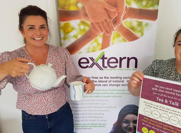 Pictured are (left) Sharon Smith, manager, Extern Reach Out service, and Sarah Griffin, manager, Community Crisis Intervention Service. This project is funded through the Mental Health Support Fund, part of a £24m package of funding made available by the Department of Health in response to the COVID-19 pandemic to support carers, cancer charities and mental health organisations. The Fund is being administered and managed by the Community Foundation NI on behalf of the Department.