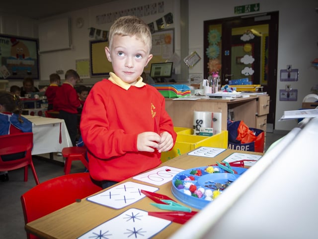 Young Michael Harkin hard at play in Mrs. O'Donnell's Class.