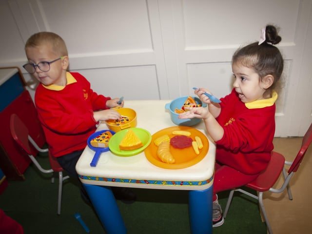 Koby Burke and Sophie Ward having breakfast at Steelstown PS.