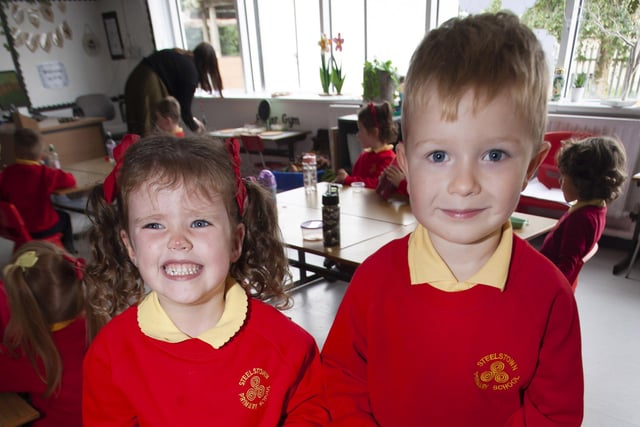 Miss Kelly's P1 pupils Katelyn Kivlehan and James Davison.