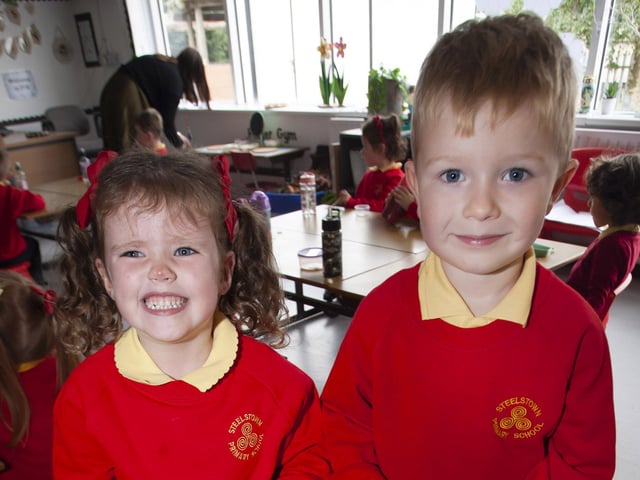 Miss Kelly's P1 pupils Katelyn Kivlehan and James Davison.
