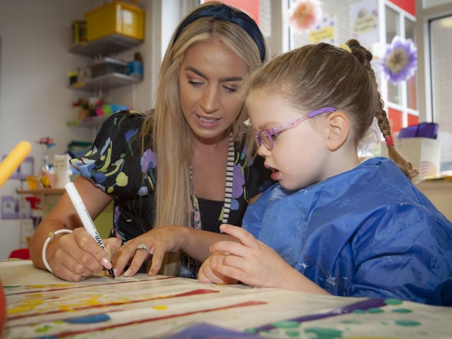 Mrs. Rochelle O'Donnell, P1 teacher, Steelstown PS pictured with Sophie Ferry.