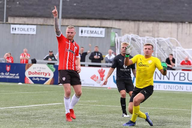 Mark Connolly pictured on his Derry City debut in the FAI Cup first round against Oliver Bond Celtic.