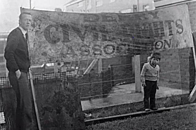 Johnny McKane preserved the original banner from the Bloody Sunday anti-internment march.