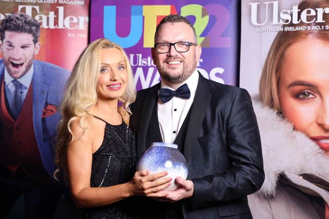 Gary Doherty took home Businessman of the Year, pictured with award sponsor Fiona McFall of Mills Selig