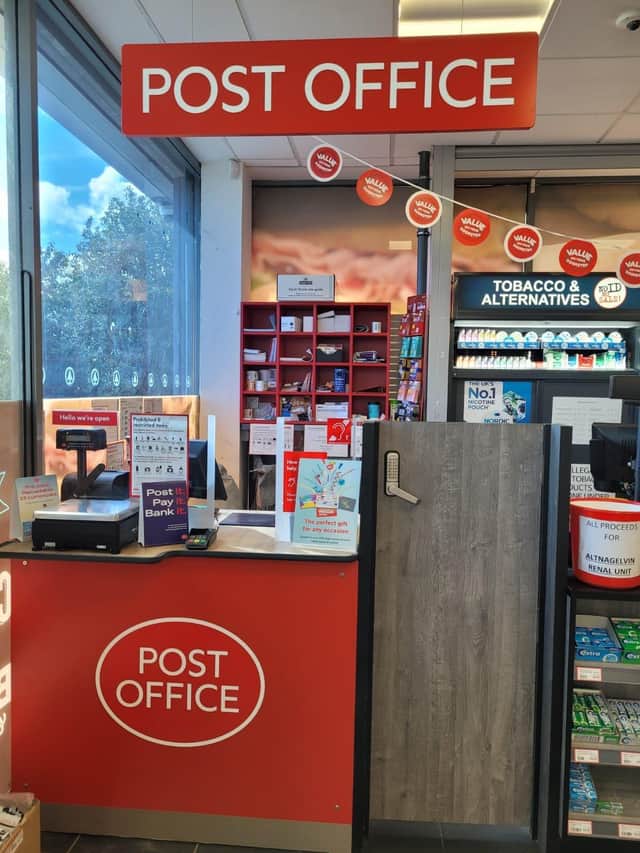 The desk in Culmore Post Office which will be open Monday - Sunday 7am to 10pm.