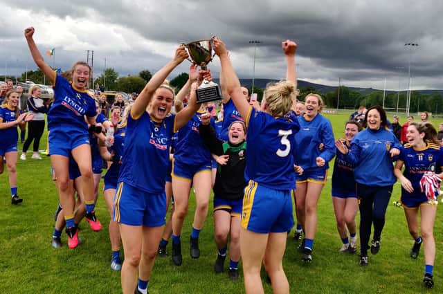 Steelstown Brian Ogs Ladies celebrate their historic senior title victory over Ballymaguigan in Glen on Sunday.