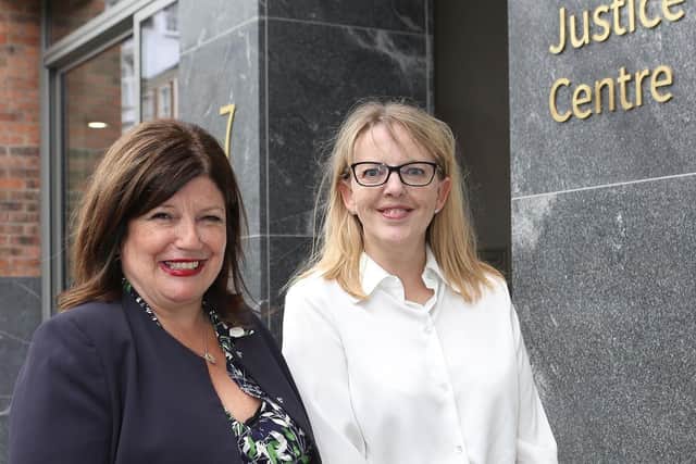Alyson Kilpatrick (Barrister-at-Law, Chief Commissioner, NIHRC), and Marie Brown (CEO Foyle Women’s Aid), board members of the Family Justice Centre, which opened this month.