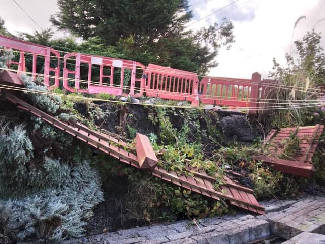 The wall that fell down outside Ellen Doherty's home.