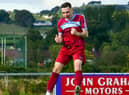 Institute's Jamie Dunne jumps for joy after scoring twice in the second half at Dergview, on Saturday. Picture by Kevin Morrison/Event Images & Video