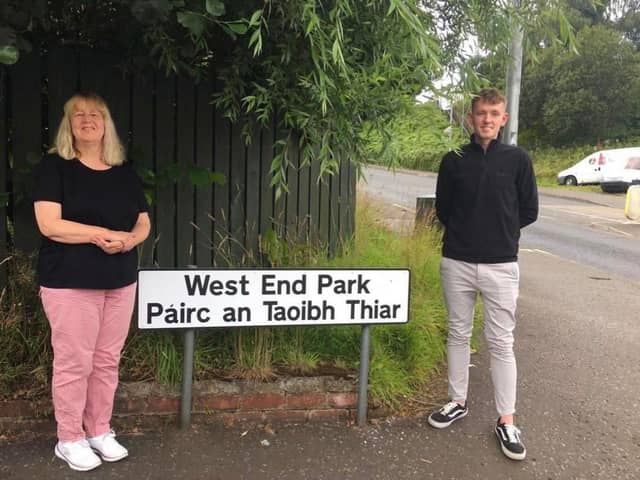 Mary Delargy with her son Padraig.