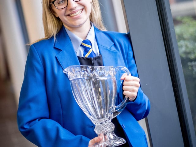 Head Girl, Shannon Peake, receiving The Mc Millan Award for Spirit of St. Mary's