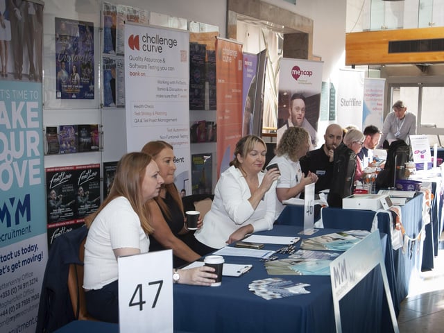Some of the stalls and exhibitors at the Derry Strabane Jobs Fair at the Millennium Forum on Thursday.