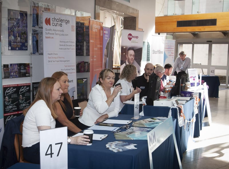 Some of the stalls and exhibitors at the Derry Strabane Jobs Fair at the Millennium Forum on Thursday.