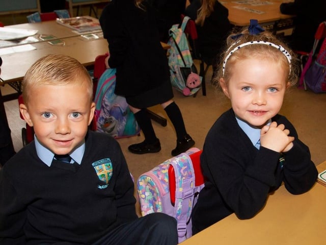 P1s Adam Davey and Zara Houston pictured in Mrs. Harkin’s class this week. (Photos: Jim McCafferty Photography)