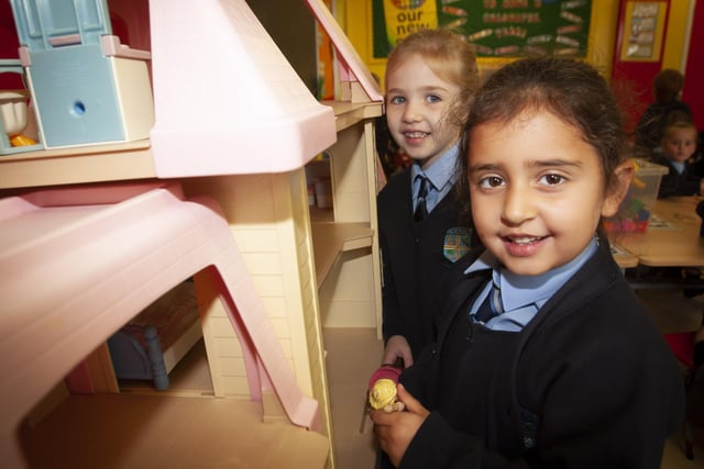 Cara and Aoife playing with the doll's house in Mrs. Harkin's P1 class this week.