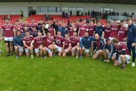 Slaughtneil celebrate their TENTH Derry senior hurling championship in succession after defeating Kevin Lynch's at Owenbeg on Sunday. (Photo: George Sweeney)