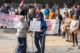 Councillor Sandra Duffy, Mayor of Derry City and Strabane District Council hosted a public rally  in Guildhall Square on Saturday to highlight the Cost of Living Crisis. Picture Martin McKeown. 24.09.22