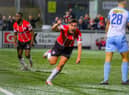 Derry City sub, Joe Thomson scores a late equaliser against Shels. Photo by Kevin Moore.
