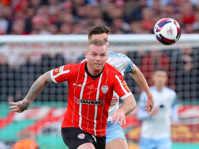 Derry City's Mark Connolly keeps his eye on the ball during Sunday's Extra.ie FAI Cup Final win over Shelbourne. Picture by Kevin Moore/MCI