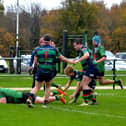 City of Derry's Stephen Corr scores a first half try against Clogher Valley in the at Judge's Road. (Photo: George Sweeney).