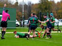 City of Derry's Stephen Corr scores a first half try against Clogher Valley in the at Judge's Road. (Photo: George Sweeney).