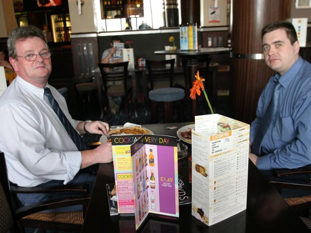 Hugh Keys and Terence McIvor enjoying their meal at Ice Wharf