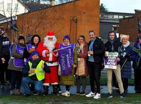 Health and care workers from NIPSA, UNISON and GMB trade unions, campaigning for fair pay and conditions, take part in industrial action at Altnagelvin Hospital on Monday morning.  Photo: George Sweeney. DER2250GS – 03