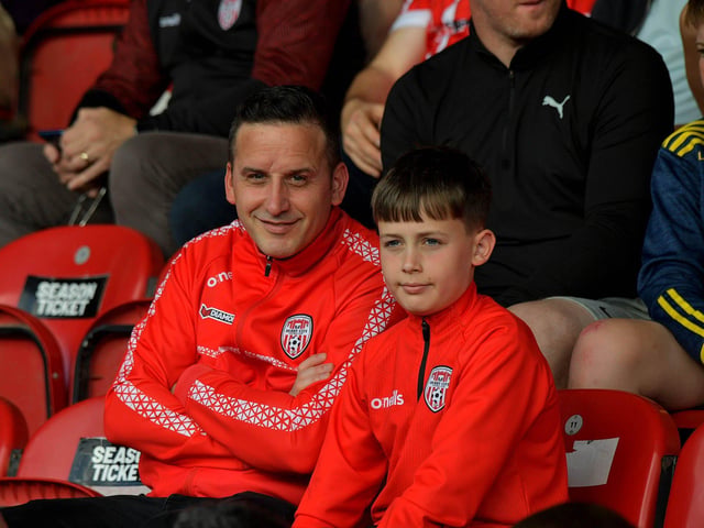 Derry City fans at the game against Sligo Rovers on Friday evening. Photo: George Sweeney. DER2327GS – 063