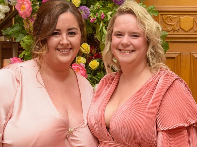The Mayor Councillor Patricia Logue hosted the annual Mayor’s Ball in the Guildhall in aid of her crossed Charities the Foyle Hospice and Ryan McBride Foundation. Pictured at the event are guests, Joanne Clarke  and Margaret Mary McGowan Picture Martin McKeown. 24.05.24