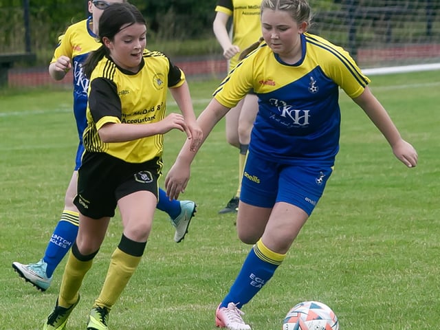 Action from the Girls u-13 Foyle Cup clash between Eglinton Eagles and Dunree at St. Cecilia's College, Derry on Tuesday morning. (Photos: Jim McCafferty Photography)