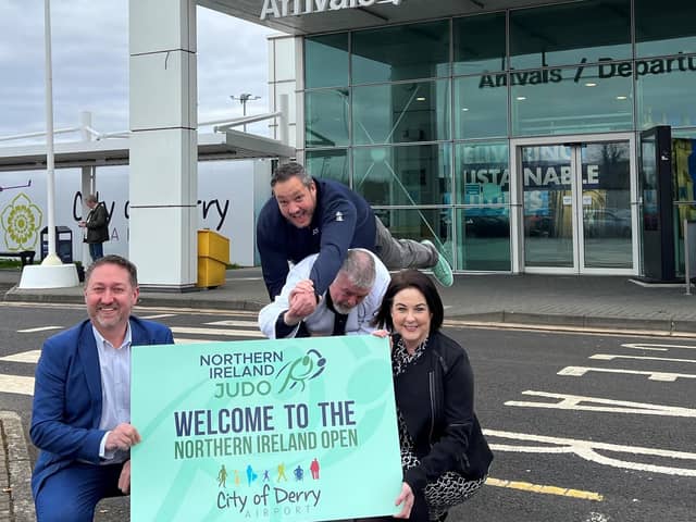 Pictured at the launch of the Northern Ireland Judo Open are City of Derry Airport Manager and Business Development Manager Steve Frazer and Brenda Morgan with Northern Ireland Judo Commercial and Marketing Manager Mark Donald and Chairman Russell Brown.