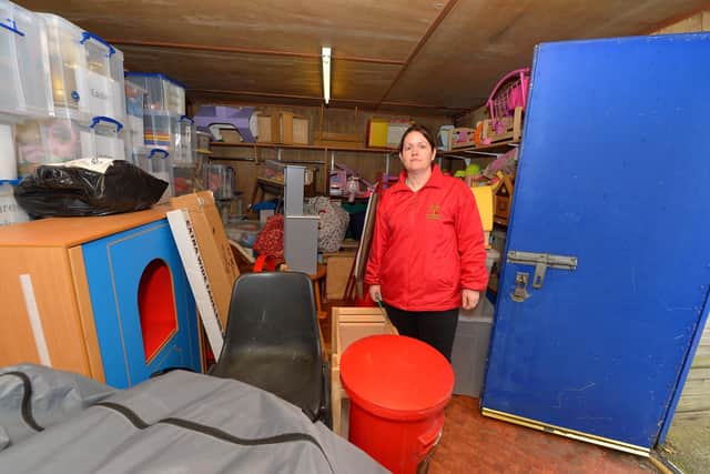 Anne Burke, principal at Belmont Nursery School, pictured in the storage facility at the school. Photo: George Sweeney. DER2310GS – 20