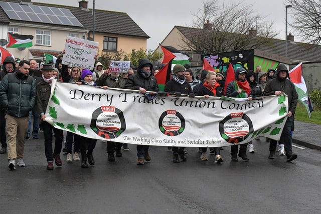 Representatives of Derry Trades Union Council at the Bloody Sunday 52nd commemoration march Sunday afternoon.  Photo: George Sweeney.