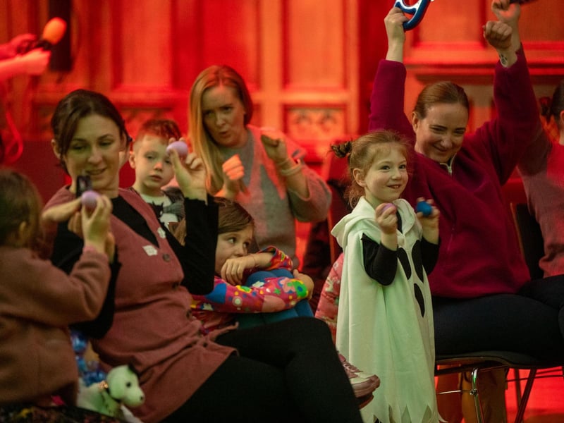 John Lynch, makes the SEN activities halloween themed during an hour long interactive music session under the Earth in the Guildhall on Thursday morning as part of the range of events during the 40th Anniversary of Derry City and Strabane District Council’s Halloween Festival. Picture Martin McKeown. 29.10.26
