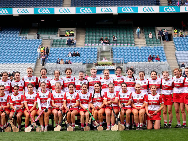 Derry line out in Croke Park for Sunday's Very Camogie League Division 2A Final. (Photo: INPHO/Ryan Byrne)