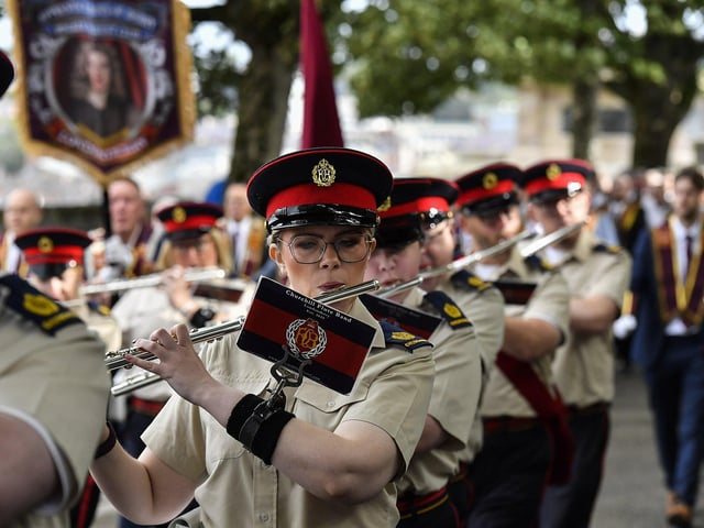 The Churchill Flute Band at the ABOD parade on Derry’s Walls on Saturday morning. Photo: George Sweeney