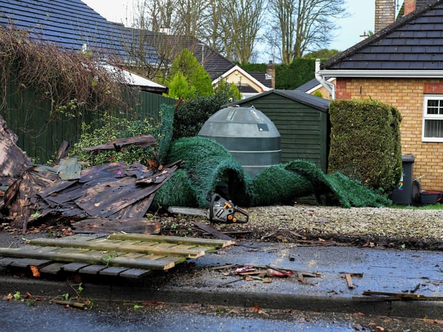 Clean up at Paddock Lane, Ballyarnett, after Storm Isha. Photo: George Sweeney