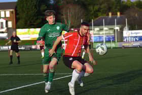 Derry City’s Michael Duffy keeps possession against Finn Harps. Photo: George Sweeney. DER2305GS – 33