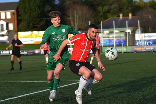 Derry City’s Michael Duffy keeps possession against Finn Harps. Photo: George Sweeney. DER2305GS – 33